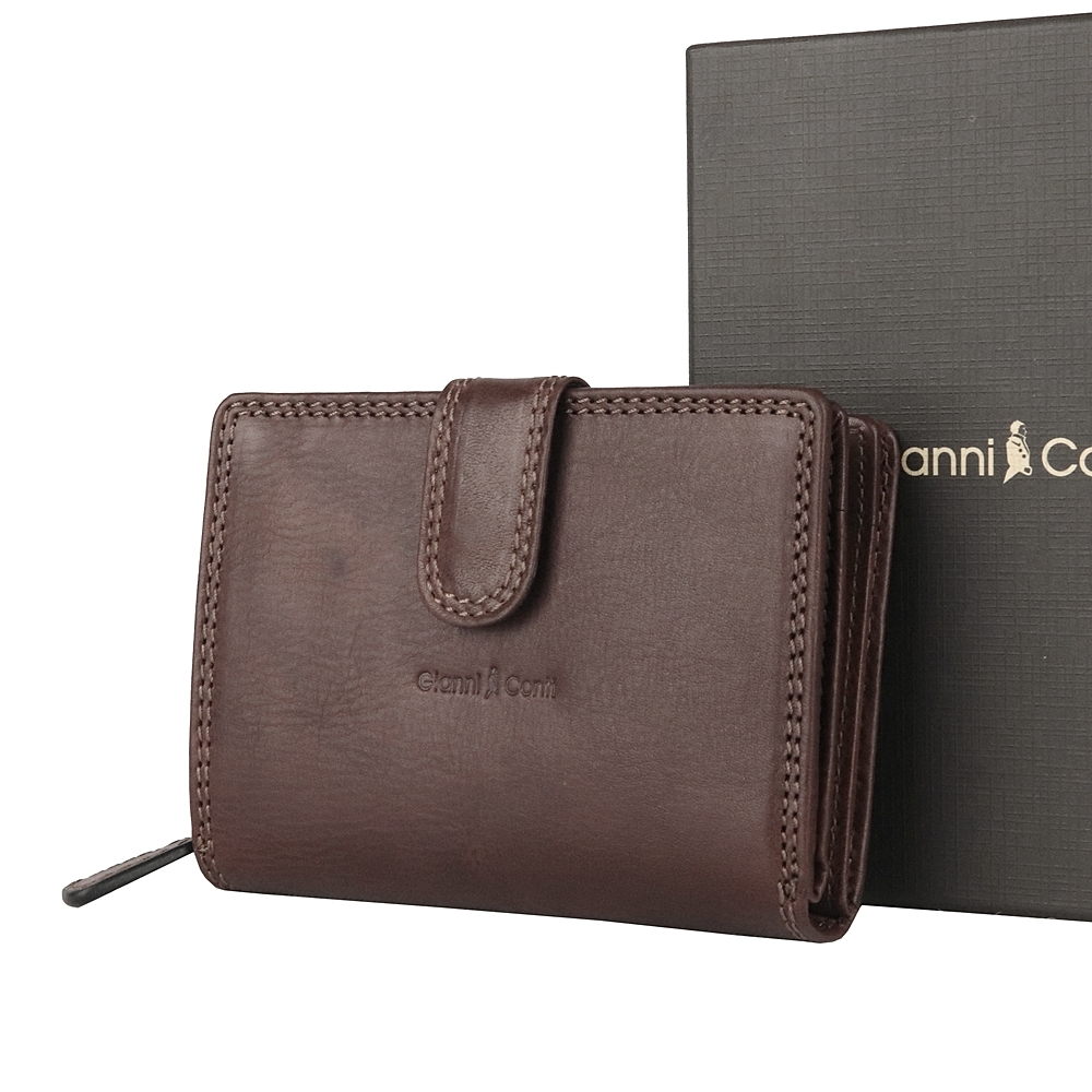 Kožená tříoddílová luxusní dámská peněženka Gianni Conti no. 086 tmavěhnědá
