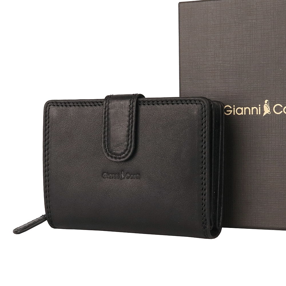 Kožená tříoddílová luxusní dámská peněženka Gianni Conti no. 086 černá