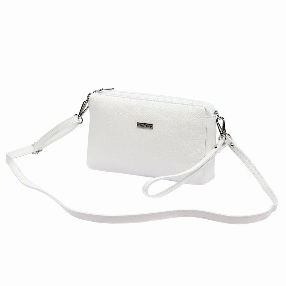 Tříoddílová malá bílá kožená crossbody kabelka Mia More no. 42