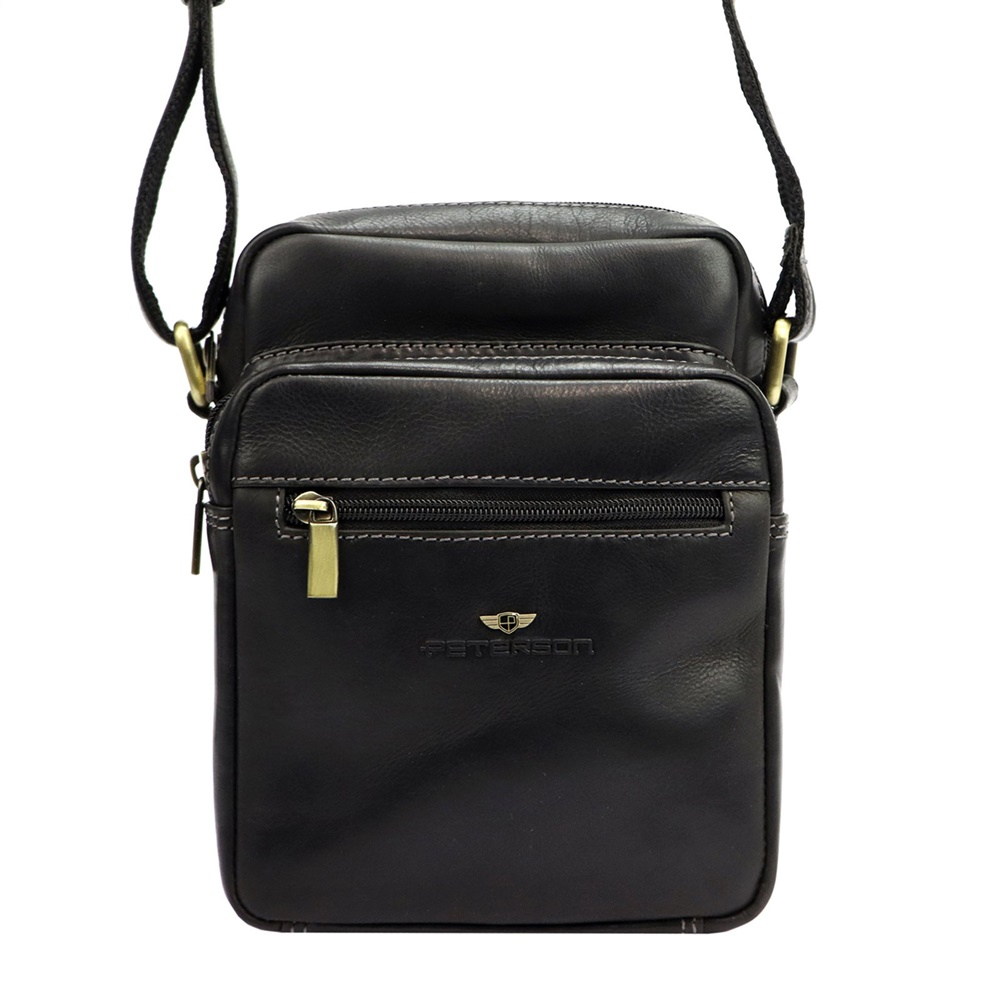 Dvouoddílová středně velká pánská kožená černá crossbody taška Peterson TB11