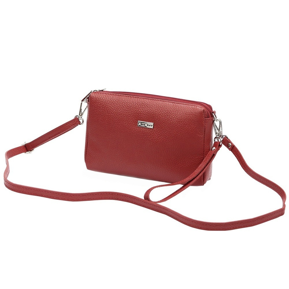 Tříoddílová malá červená kožená crossbody kabelka Mia More no. 42