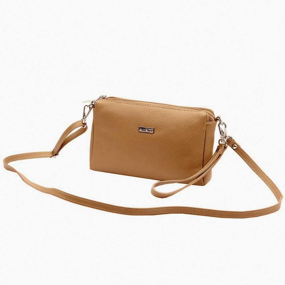 Tříoddílová malá hnědá kožená crossbody kabelka Mia More no. 42