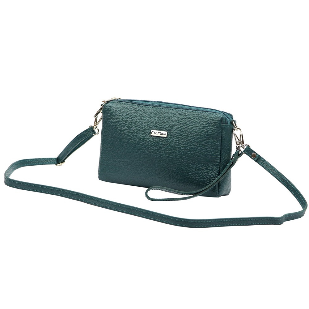 Tříoddílová malá tyrkysová kožená crossbody kabelka Mia More no. 42