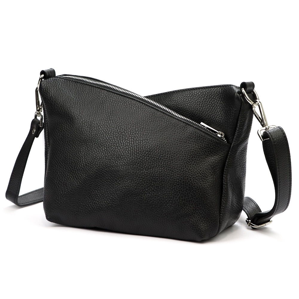 Tříoddílová střední černá kožená crossbody kabelka Luka no. 51