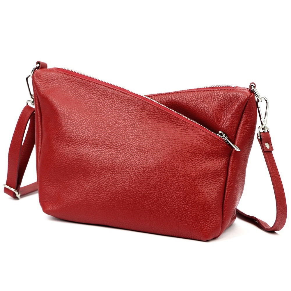 Tříoddílová střední červená kožená crossbody kabelka Luka no. 51