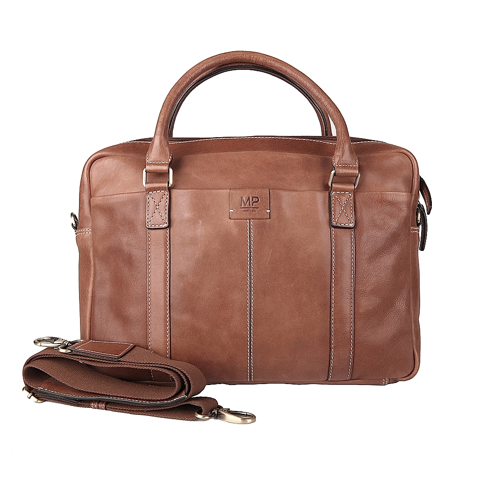 Velká luxusní kožená hladká business taška do ruky Marta Ponti C1 hnědá (cognac)