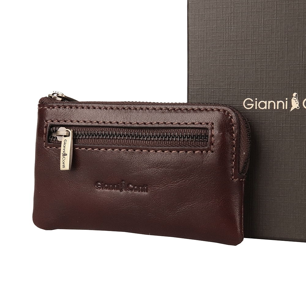 Luxusní kožená hladká klíčenka Gianni Conti no. 073 tmavěhnědá