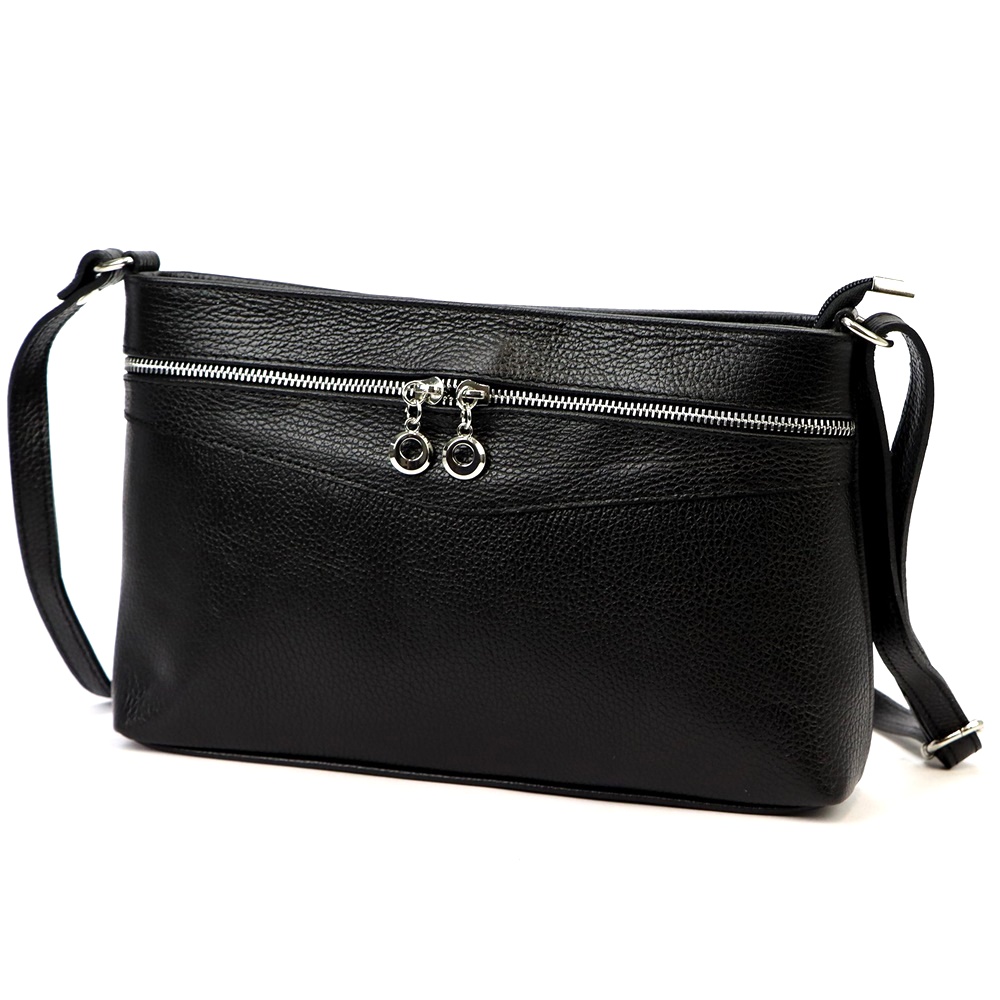 Středně velká černá kožená crossbody kabelka Luka no. 65