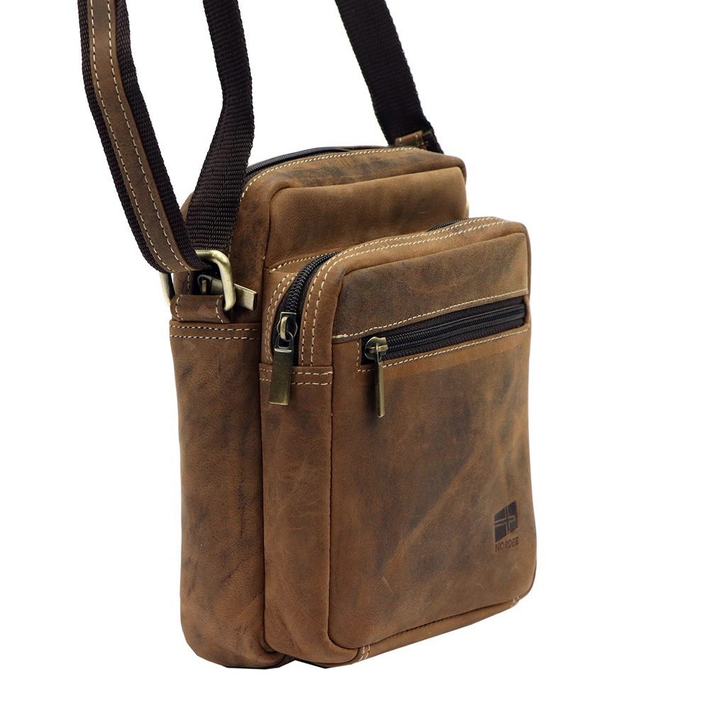 Dvouoddílová středně velká pánská kožená crossbody taška Nordee 02 GM01 hnědá