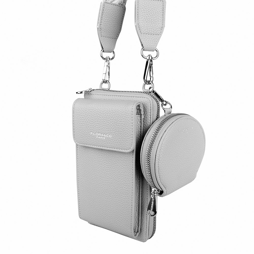 Malá crossbody kabelka (pouzdro na mobil a peněženka) + malá peněženka Flora 50 šedá