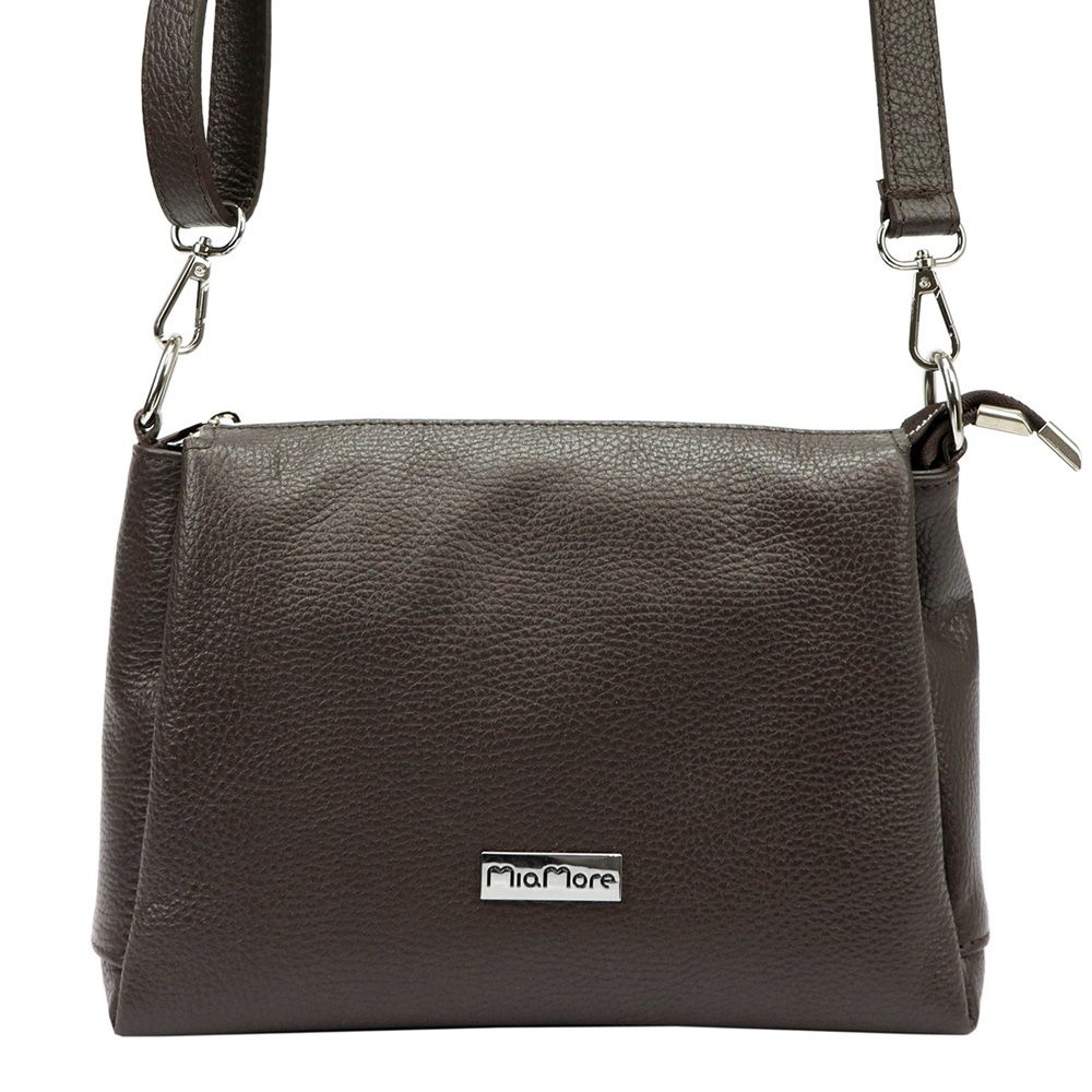 Tříoddílová malá/střední tmavěhnědá kožená crossbody kabelka Mia More no. 002