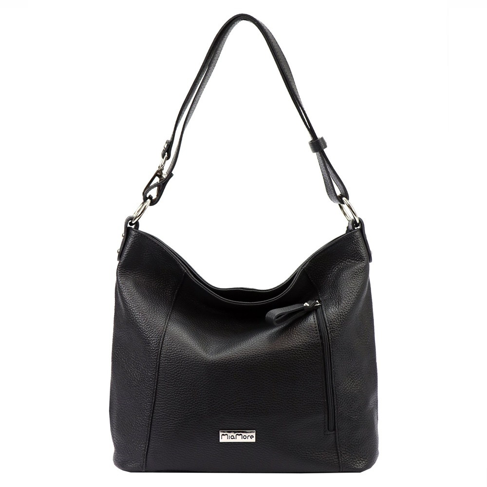 Středně velká kožená kabelka na rameno i crossbody MiaMore no. 145 černá