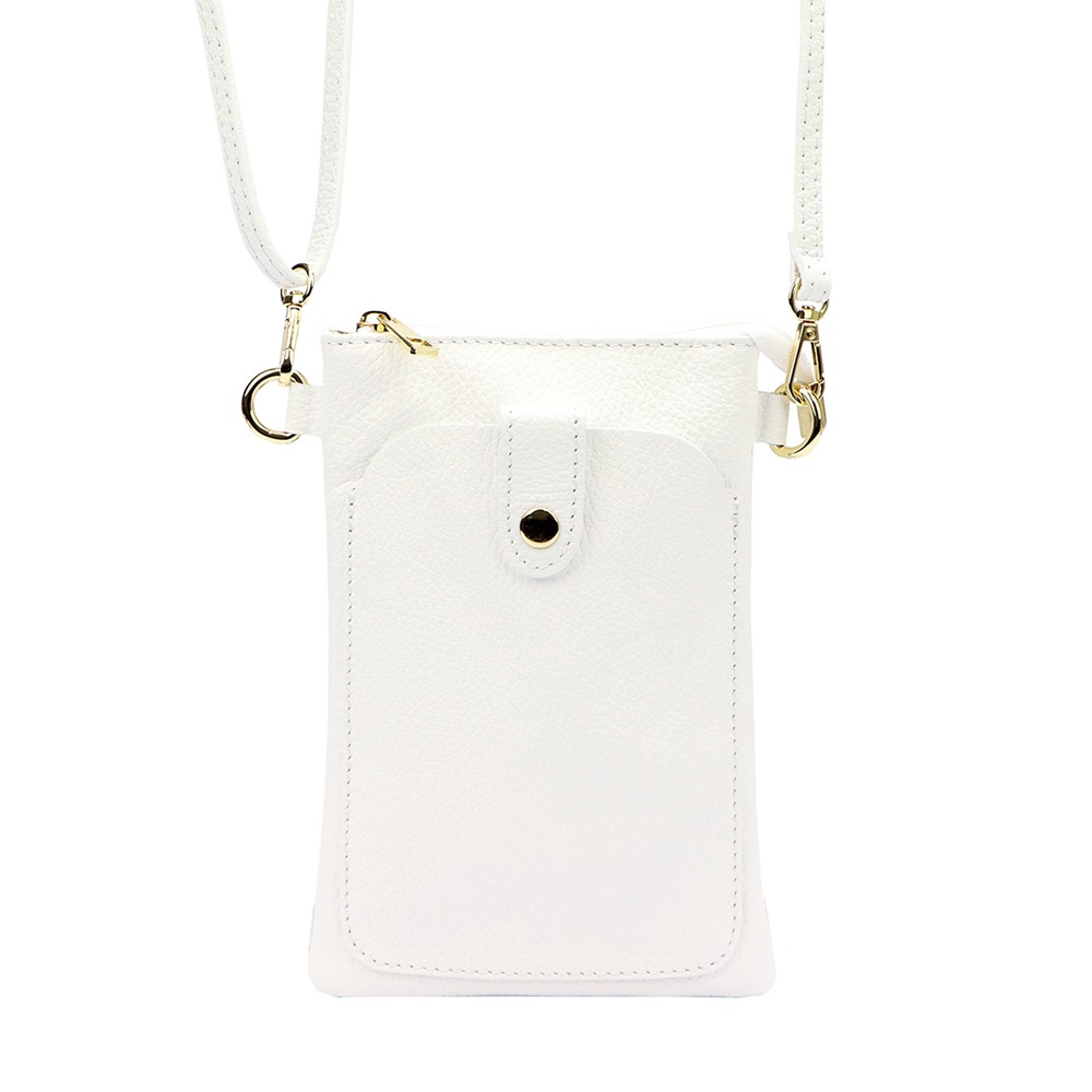 Malá kožená dvouoddílová crossbody kabelka (pouzdro na mobil) Luka bílá