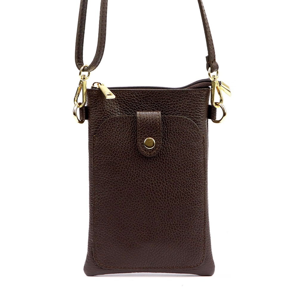 Malá kožená dvouoddílová crossbody kabelka (pouzdro na mobil) Luka tmavěhnědá