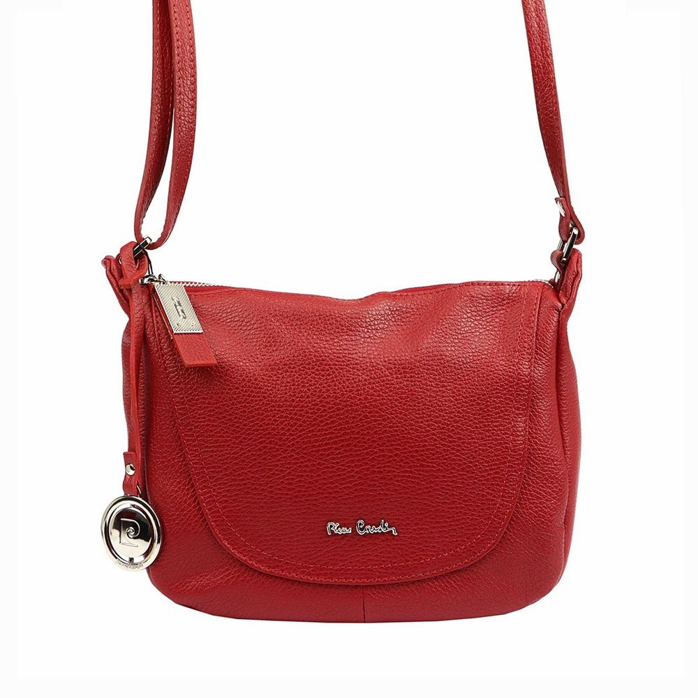 Značková středně velká kožená crossbody kabelka Pierre Cardin no. 21 červená