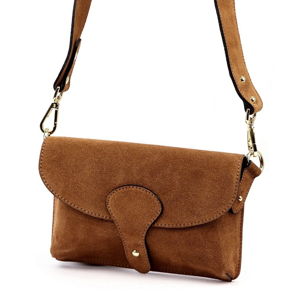 Malá pevná kožená semišová crossbody kabelka Luka no. 071 hnědá