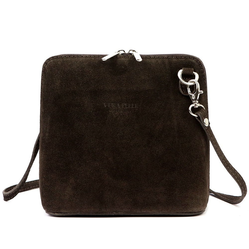 Malá kožená semišová crossbody kabelka no. 03 tmavěhnědá