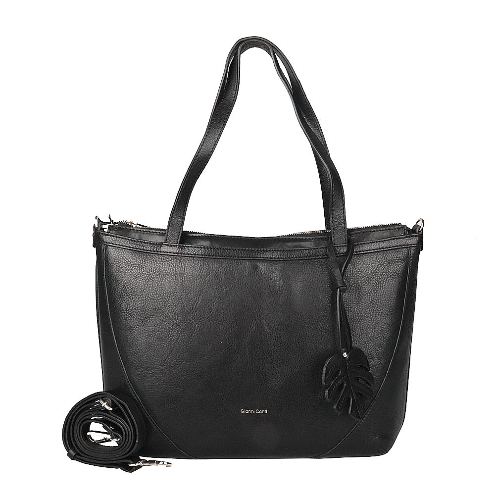 Tříoddílová velká značková kožená kabelka na rameno Gianni Conti 494 černá