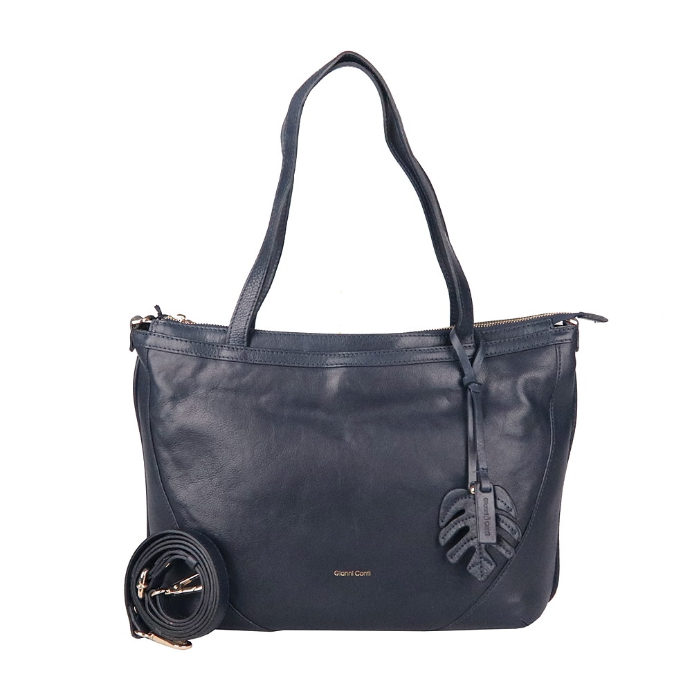 Tříoddílová velká značková kožená kabelka na rameno Gianni Conti 494 tmavěmodrá