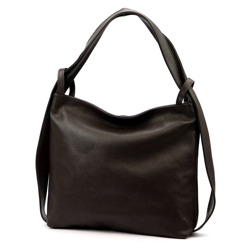 Kabelka a batoh v 1 - velká kožená kabelka na rameno a batoh 12 tmavěhnědá