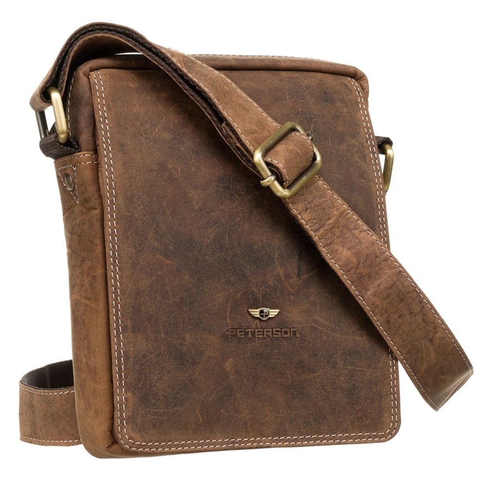 Středně velká kožená crossbody taška Peterson250586 hnědá