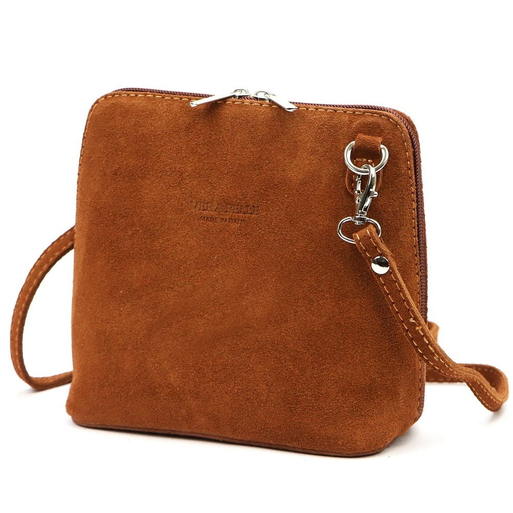 Malá kožená semišová crossbody kabelka no. 03 světlehnědá