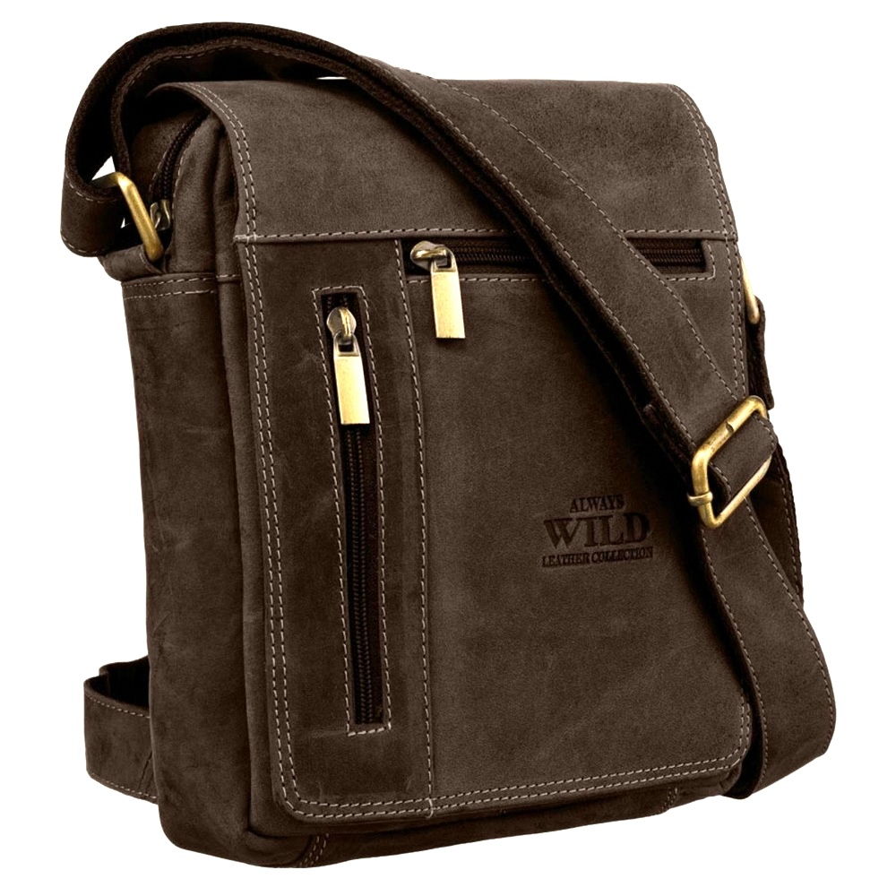 Středně velká kožená crossbody taška Always Wild 10-MH tmavěhnědá