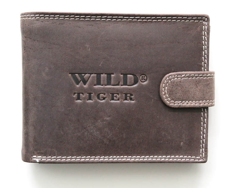 Pánská kožená peněženka Wild Tiger tmavěhnědá s upínkou