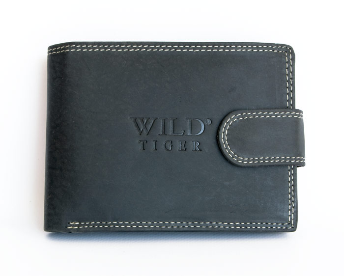 Pánská kožená peněženka Wild Tiger černá s upínkou