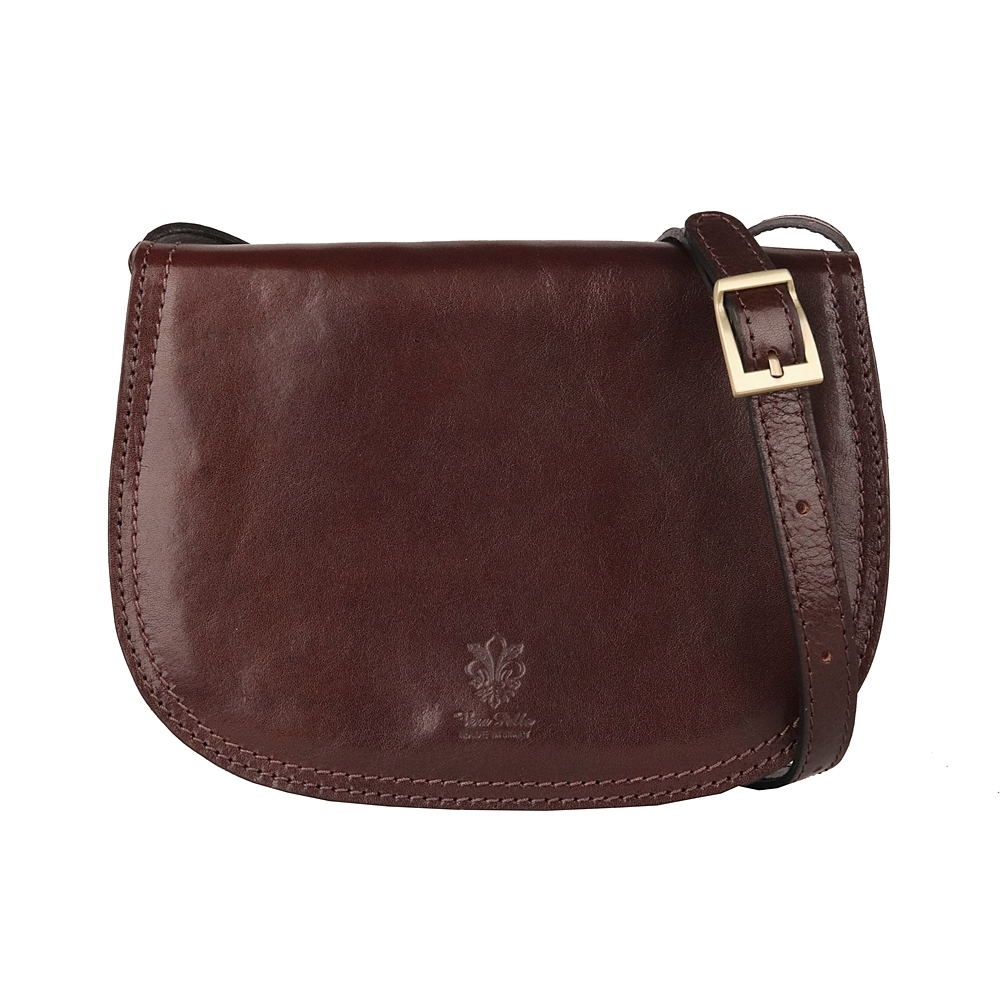Středně velká crossbody kožená kabelka no. 49 tmavěhnědá