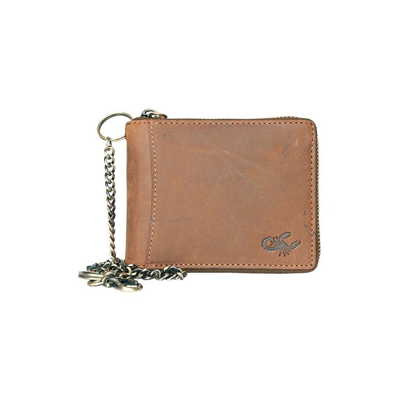Peněženka Wild hnědá se škorpiónem (celozipová + řetěz)
