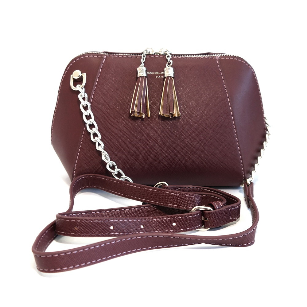 Dámská pevná malá crossbody kabelka David Jones CM3951A | fialová (vínová) | KabelkyproVas.cz