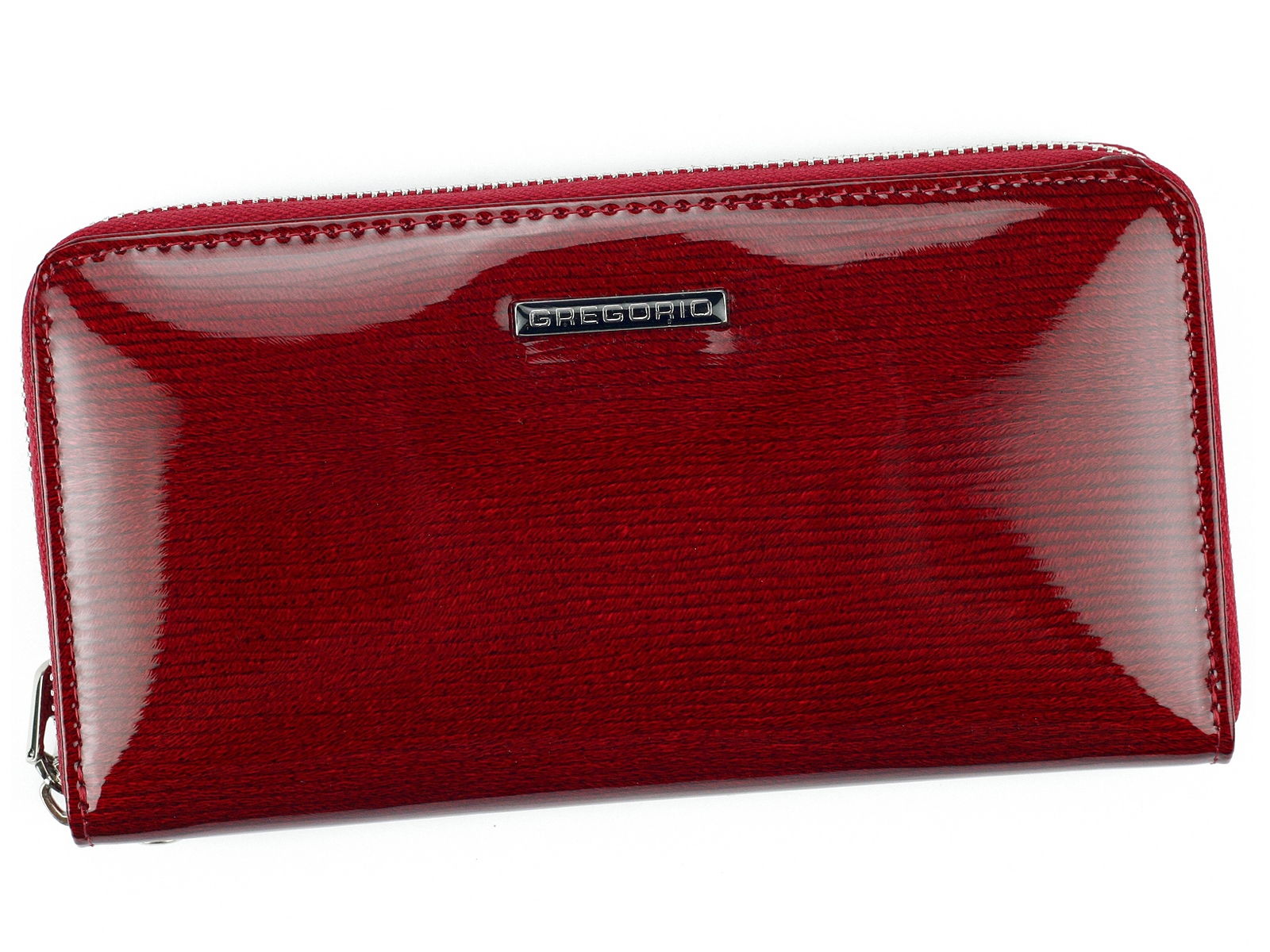 Dámská lesklá celozipová kožená peněženka Gregorio LN-119 tmavěčervená