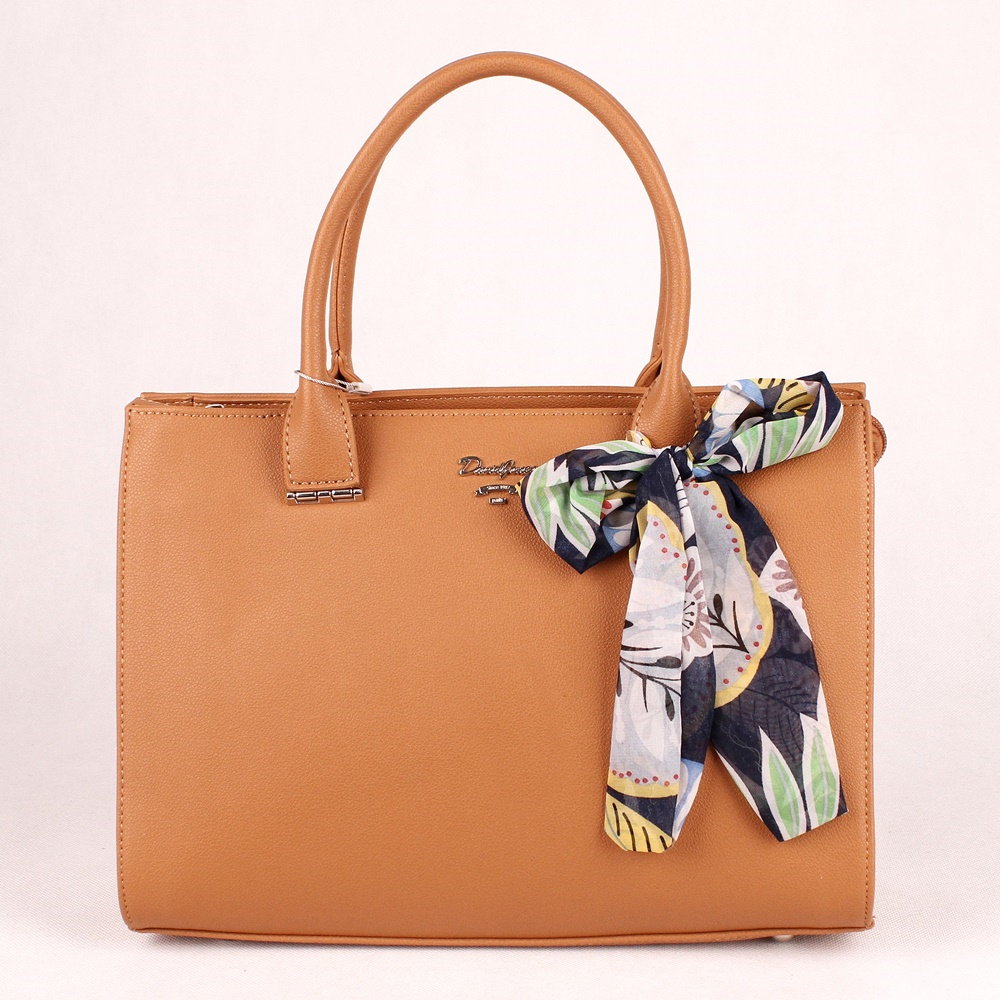 David Jones Paris Pevná kabelka do ruky David Jones CM5031 hnědá se šátkem