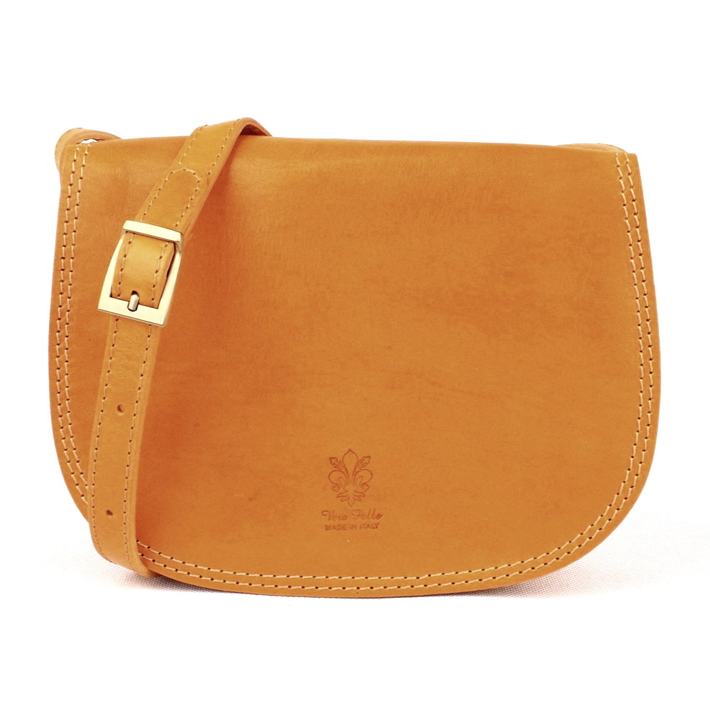 Středně velká pevná crossbody kožená kabelka no. 49 hořčicová