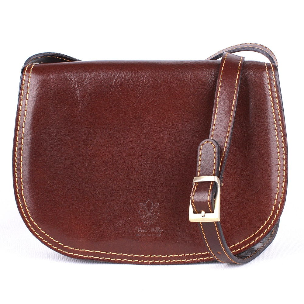 Středně velká crossbody kožená kabelka no. 49 hnědá