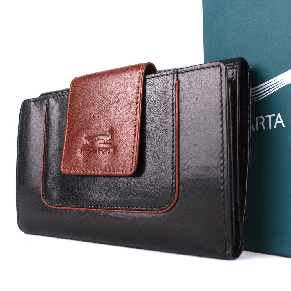 Dámská luxusní kožená peněženka Marta Ponti no. B506 černo-hnědá | KabelkyproVas.czle