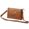 Tříoddílová malá/střední hnědá kožená crossbody kabelka Mia More no. 002