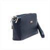 Tříoddílová malá tmavěmodrá kožená crossbody kabelka Mia More no. 42