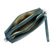 Tříoddílová malá tyrkysová kožená crossbody kabelka Mia More no. 42