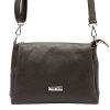Tříoddílová malá/střední tmavěhnědá kožená crossbody kabelka Mia More no. 002
