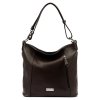 Středně velká kožená kabelka na rameno i crossbody MiaMore no. 145 tmavěhnědá