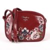Malá crossbody kabelka s květinami David Jones CM4081 tmavěčervená