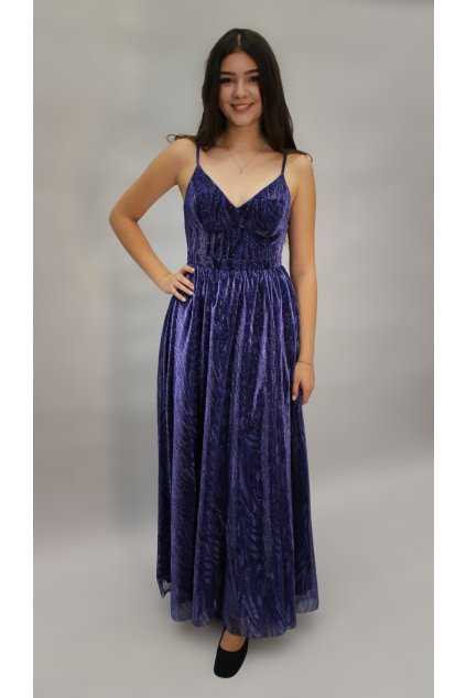 Třpytivé společenské šaty tmavě modré
