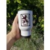 Bílý termohrnek s černým potiskem loga 1860