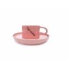 Růžový hrnek makronka s talířkem a vlastním potiskem