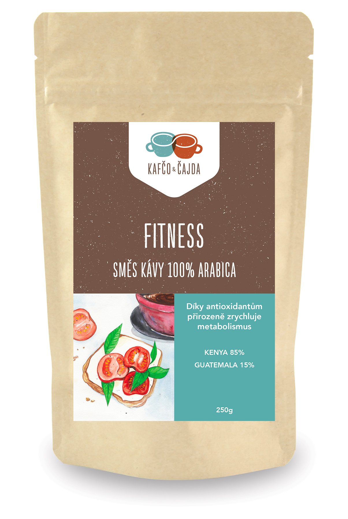 Fitness - směs kávy - dárkové balení Velikost balení: 1000 g, Způsob mletí: French press (velmi hrubá)