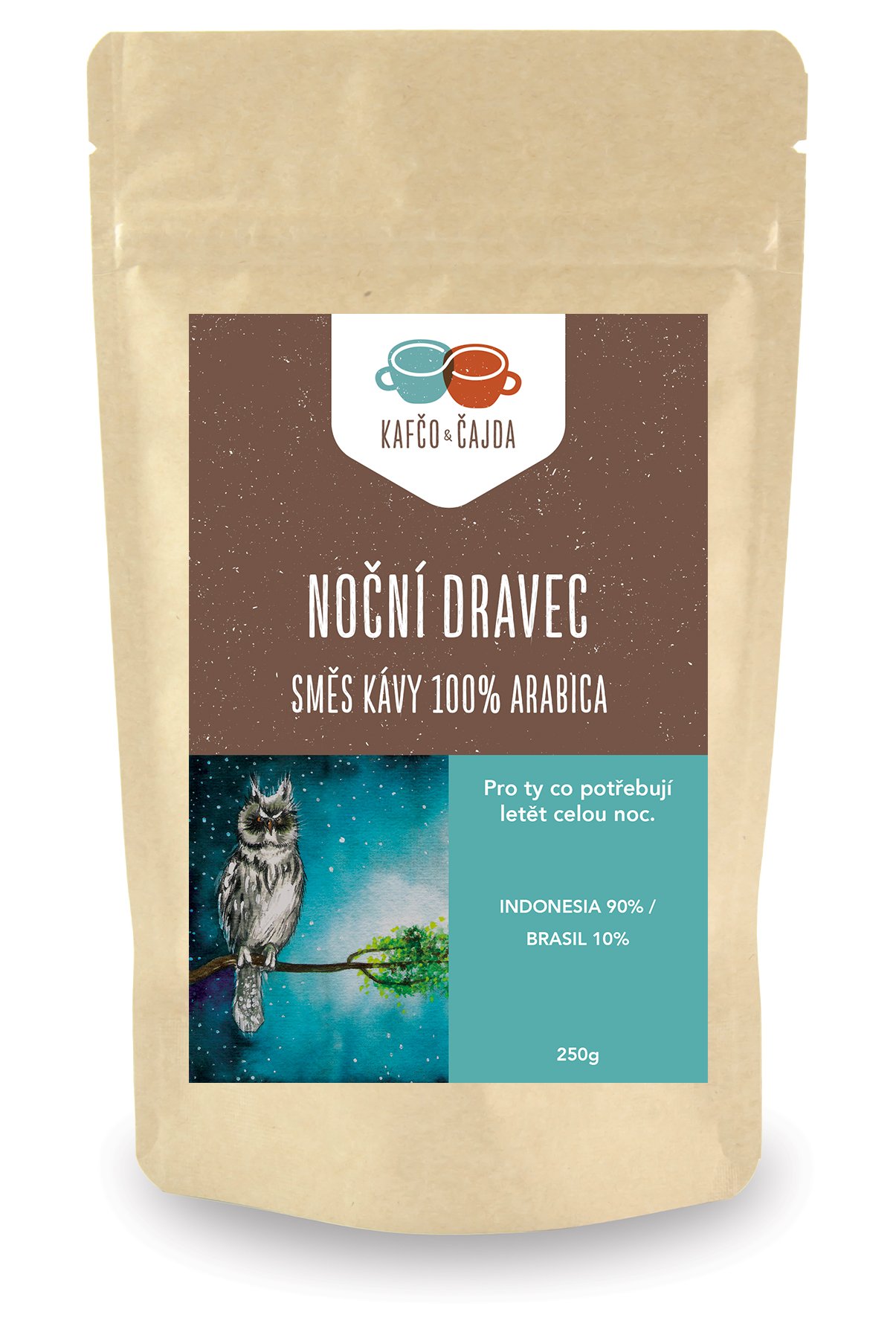 Noční dravec - směs kávy - dárkové balení Velikost balení: 1000 g, Způsob mletí: French press (velmi hrubá)