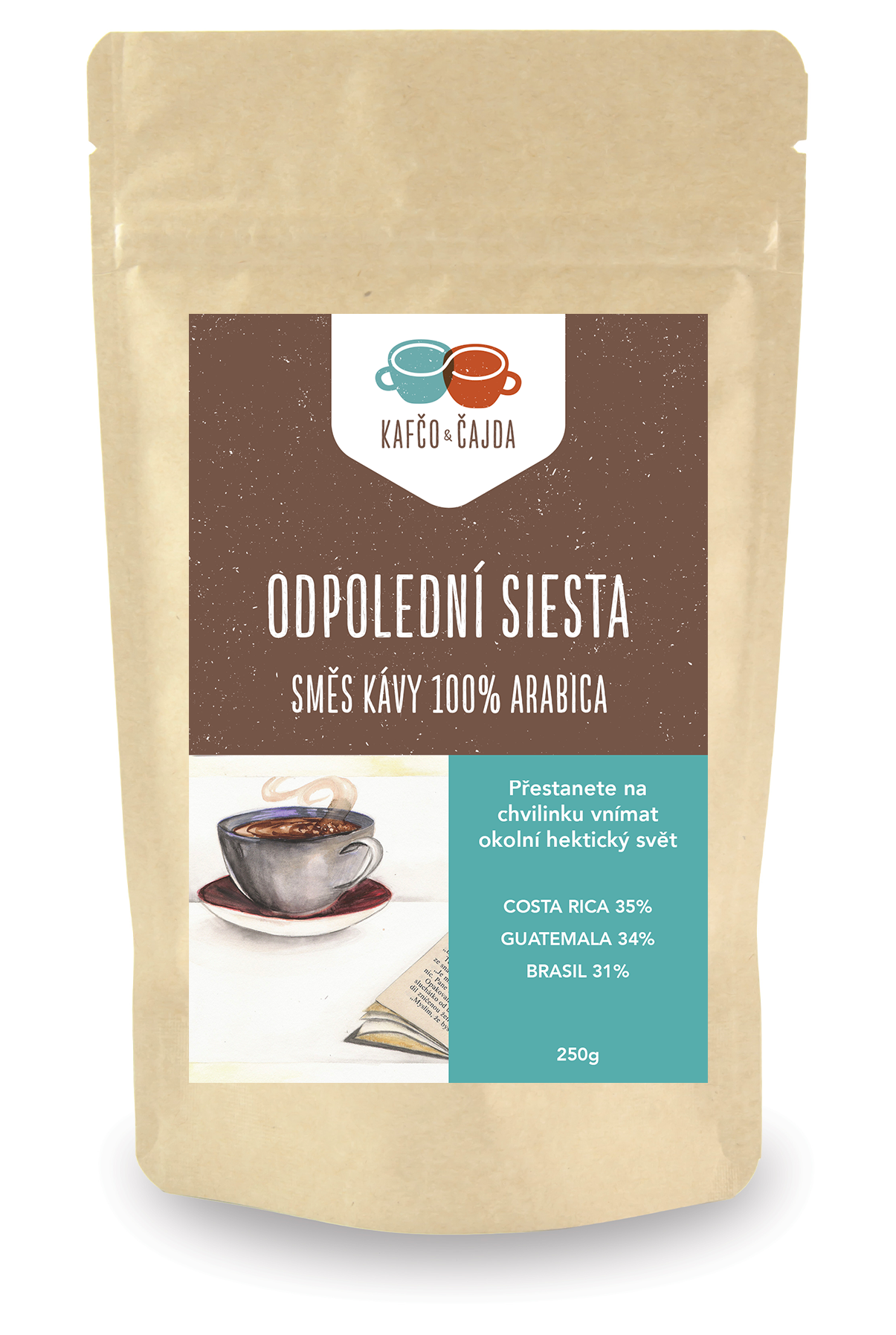 Odpolední siesta - směs kávy - dárkové balení Velikost balení: 1000 g, Způsob mletí: French press (velmi hrubá)