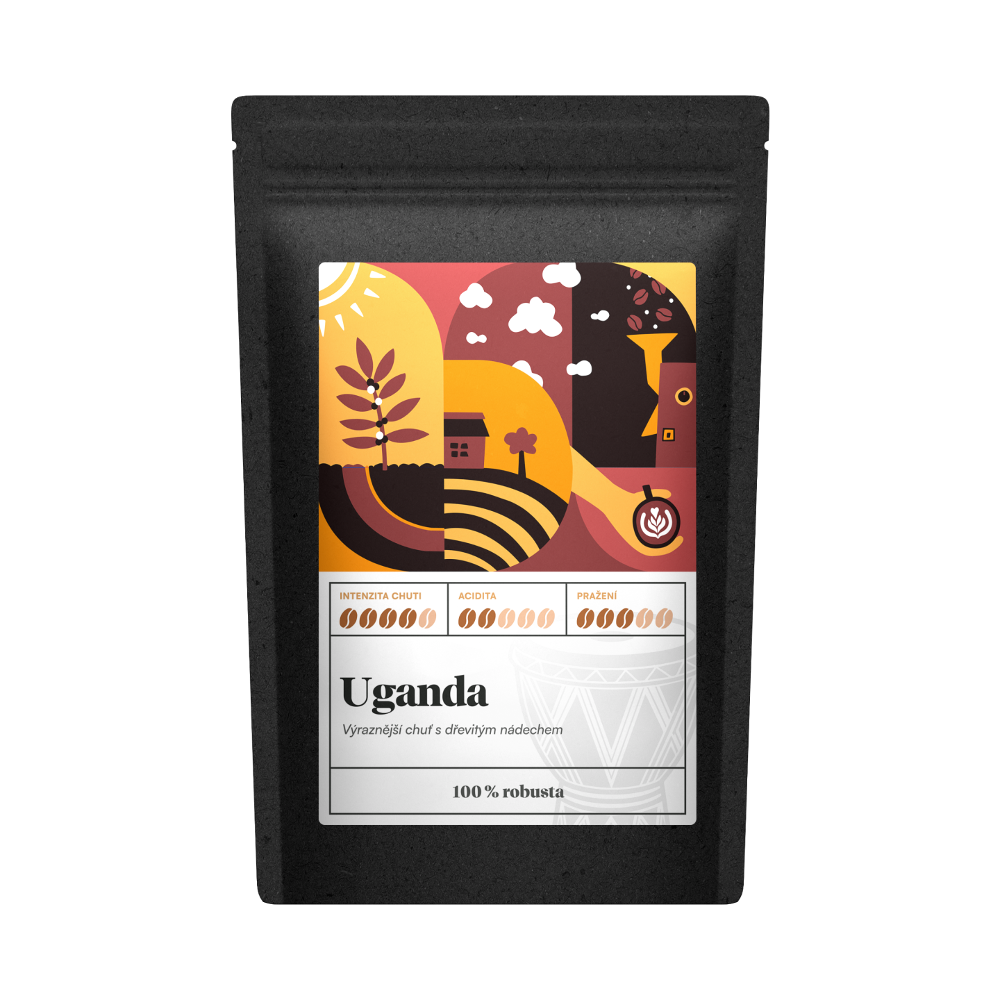 Kafčo-čajda Uganda - jednodruhová káva - robusta Velikost balení: 500 g, Způsob mletí: French press (velmi hrubá)